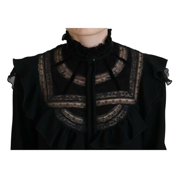 Dsquared² Black Lace Trim Turtle Neck Long Sleeves Women's Top (Pre-Owned) - Picture 4 of 5